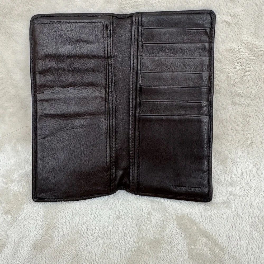 Geoffrey Beene Genuine Leather Breast Pocket Secretary Wallet Brown Vintage